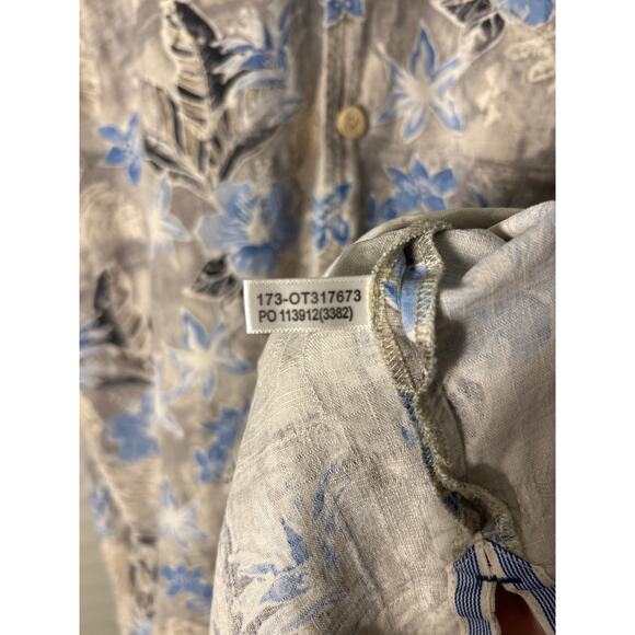 Vintage Tommy Bahama 100% Silk Floral Hawaiian Camp Shirt Grey/Blue/White  XL - Picture 4 of 6